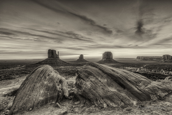 Monument Valley at sunrise 2 B&W, Navajo Reservation
